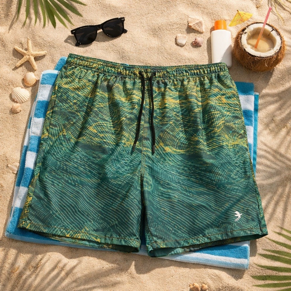 Beach Vacation REEL LEGENDS XL Swim Trunks Abstract Print Drawstring Lined